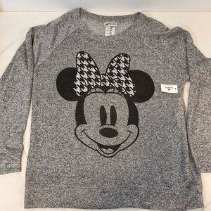 Disney Parks Minnie Mouse Lightweight Grey Houndstooth Bow Sweater Size XL